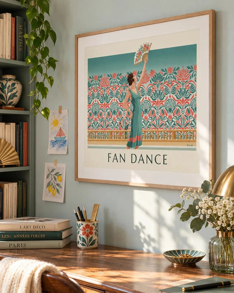 Art deco-plakater: plakat fra kollektionen indrammet i et hjem
