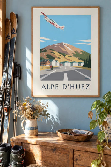Plakat med altiporten i Alpe d'Huez : indrammet på væggen