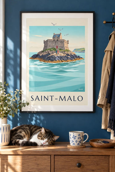 Plakat af fortet Petit Bé i Saint-Malo : indrammet på væggen