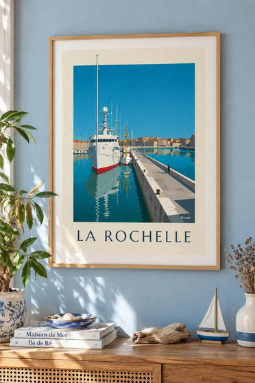 Plakat af Bassin des Chalutiers i La Rochelle : indrammet på væggen