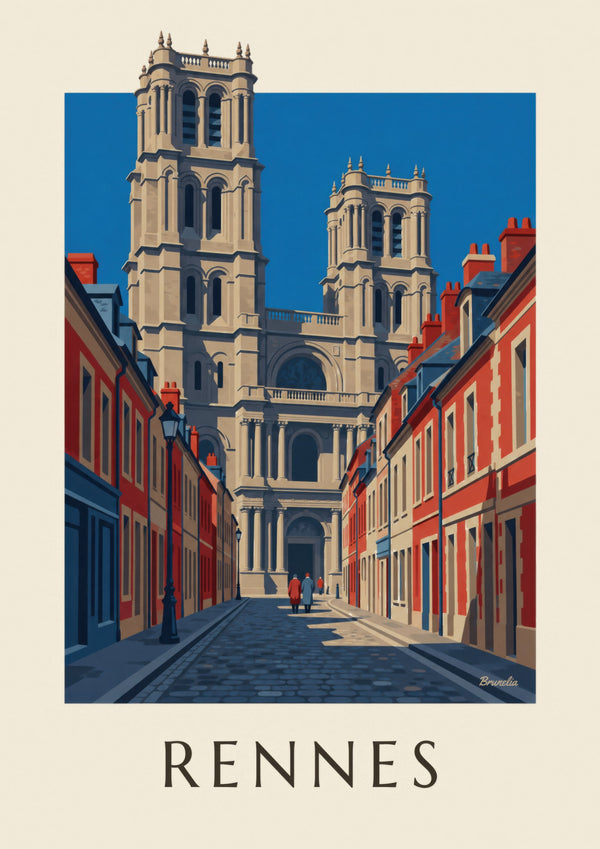 Plakat af Rennes, Saint-Pierre-katedralen og dens tårne