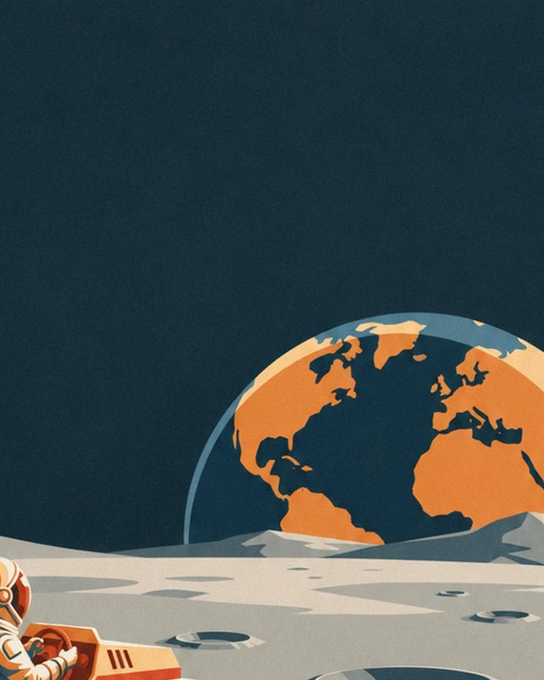 Lunar rover among Moon craters poster: close-up detail
