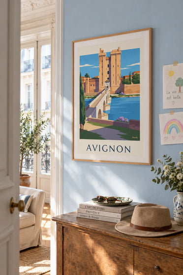 Affiche pont Saint-Bénézet et palais des Papes à Avignon : encadrée au mur