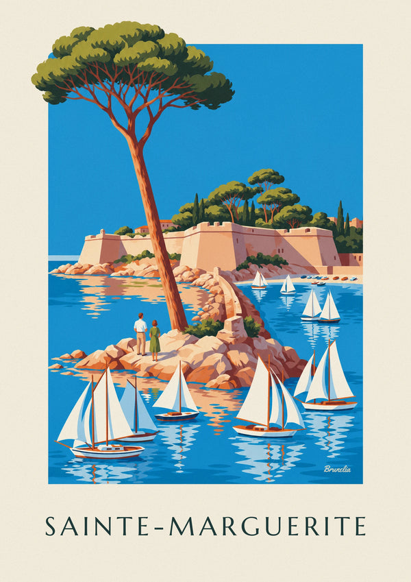 Plakat med Sainte-Marguerite-øen og Fort Royal ud for Cannes