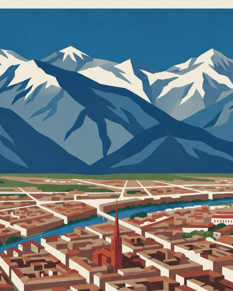 Santiago de Chile and the Andes illustrated map poster: close-up detail