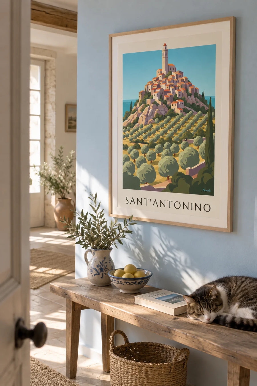 Affiche village perché de Sant'Antonino en Balagne, Corse : encadrée au mur