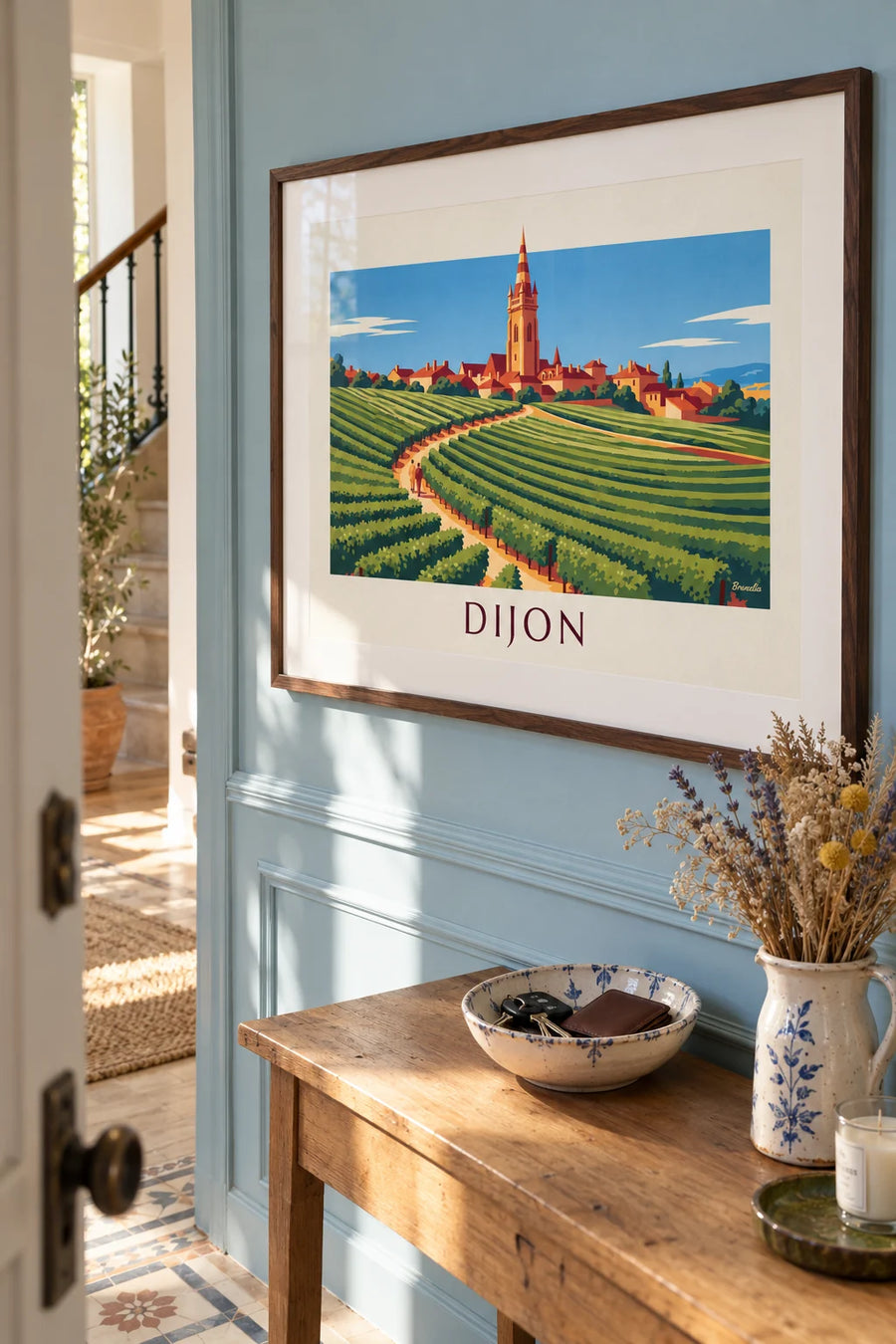 Affiche vignobles et palais des Ducs de Dijon en Bourgogne : encadrée au mur