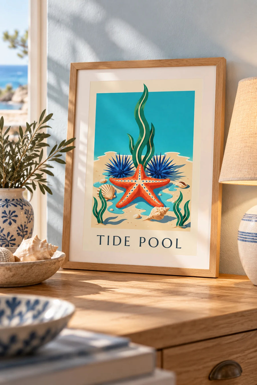 Affiche étoile de mer et faune marine de la côte du Cap : petit format A4 encadré