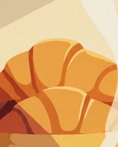 The golden curves of a croissant and its orange-toned bands of pastry