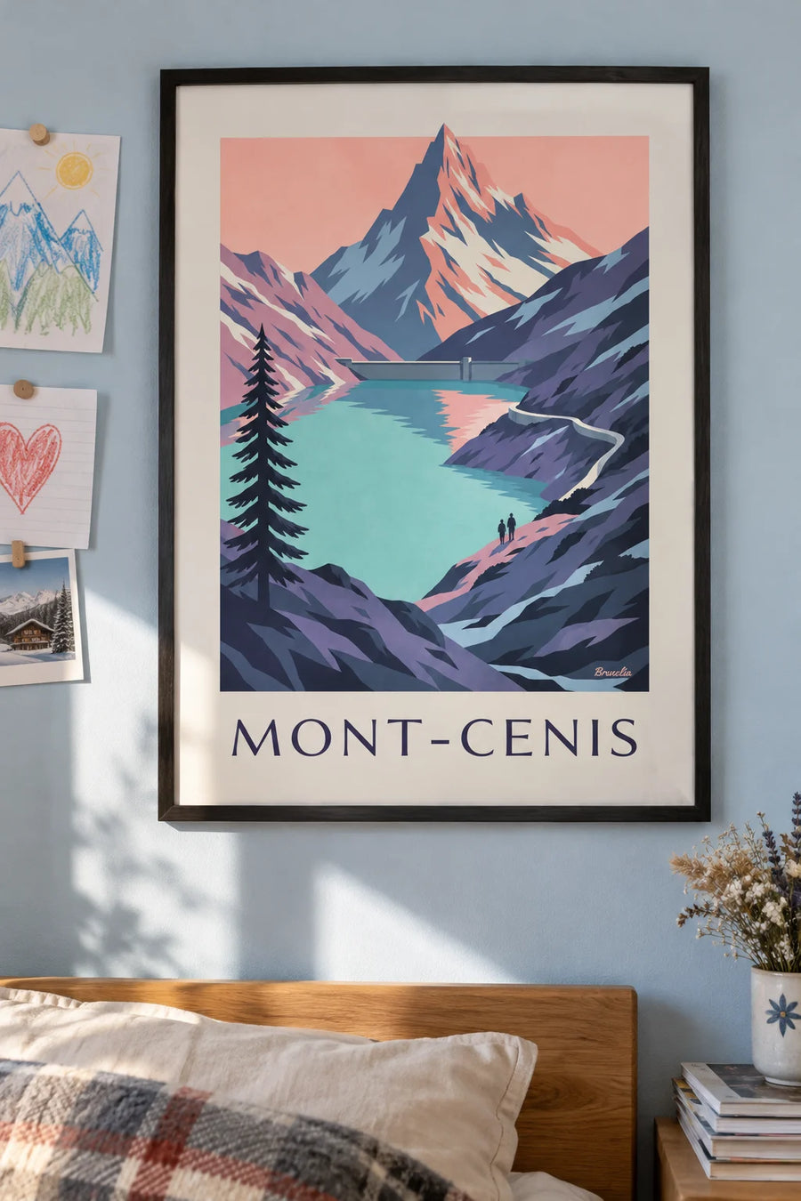 Affiche lac du Mont-Cenis au coucher du soleil : encadrée au mur
