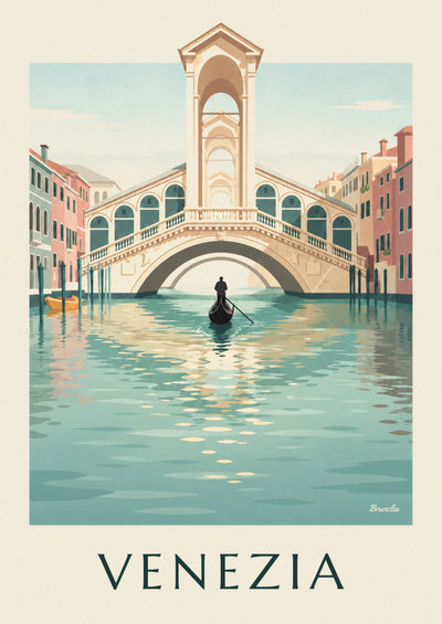 Poster of the Rialto Bridge and a gondola on the Grand Canal in Venice: the full poster