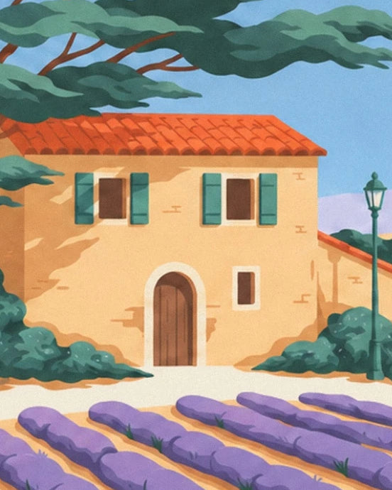 La maison provençale aux volets verts et au toit de tuiles, près du lampadaire