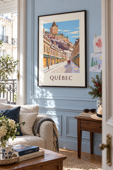 Rue du Petit-Champlain under the snow in Quebec City poster: framed on the wall