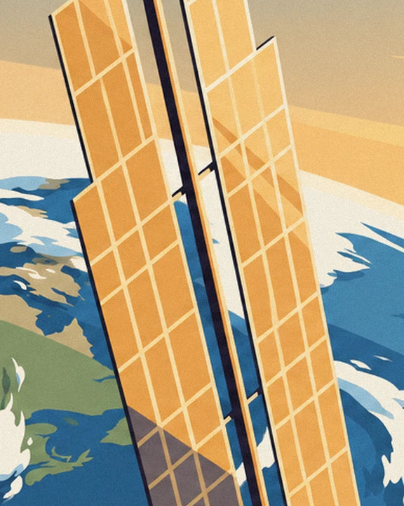 The space station’s golden solar panels against the blue Earth