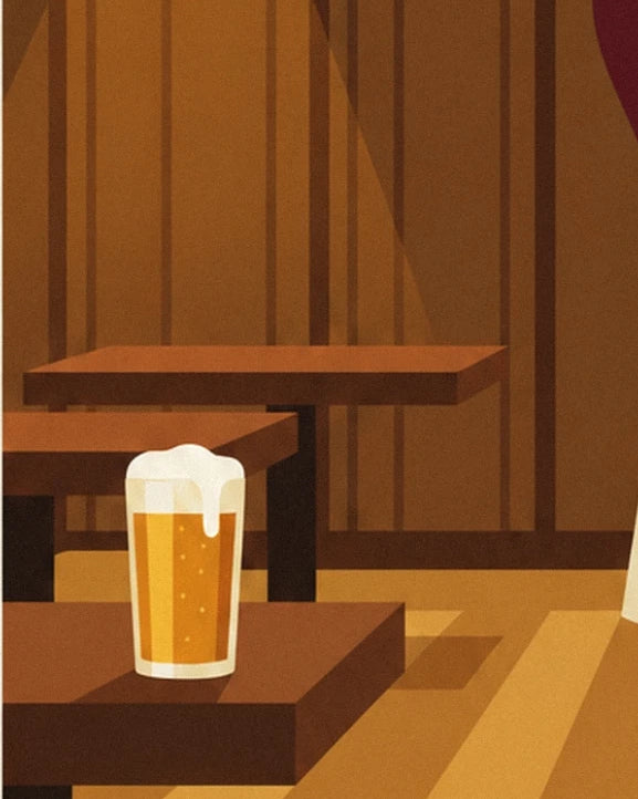 A tankard of pale beer on a wooden table above the light wooden floor