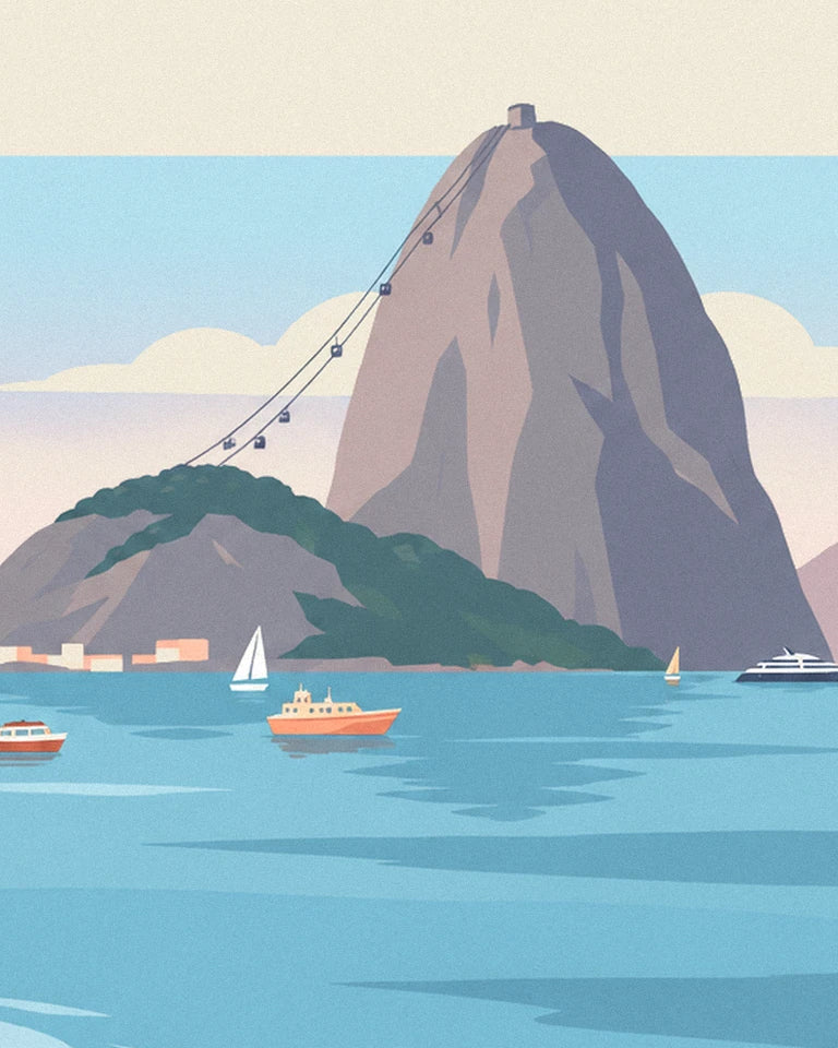 Affiche couple sur la plage de Botafogo face au Pain de Sucre à Rio : détail en gros plan