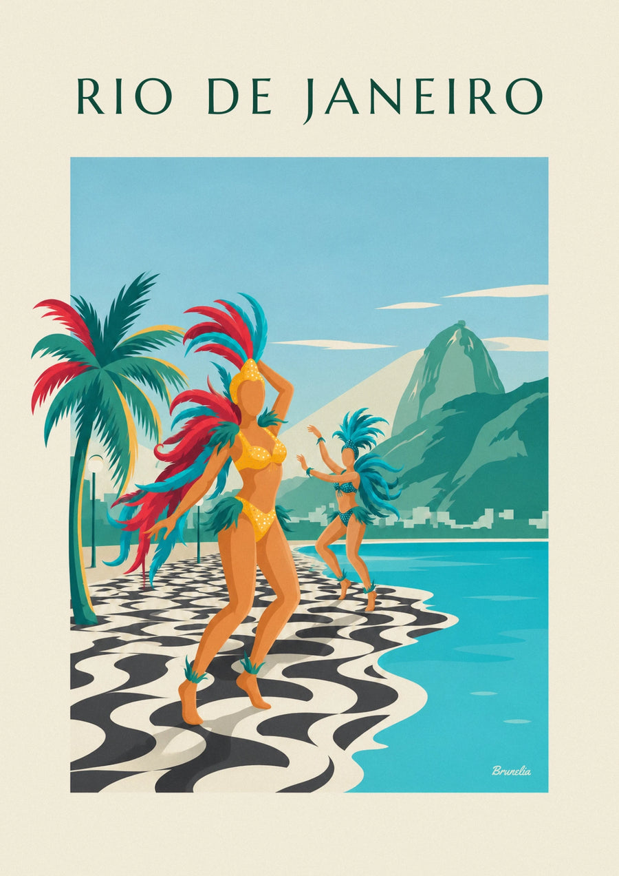Samba dancers on Copacabana promenade in Rio poster
