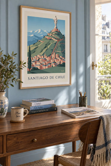 Plakat med Cerro San Cristóbal i Santiago de Chile: indrammet på væggen