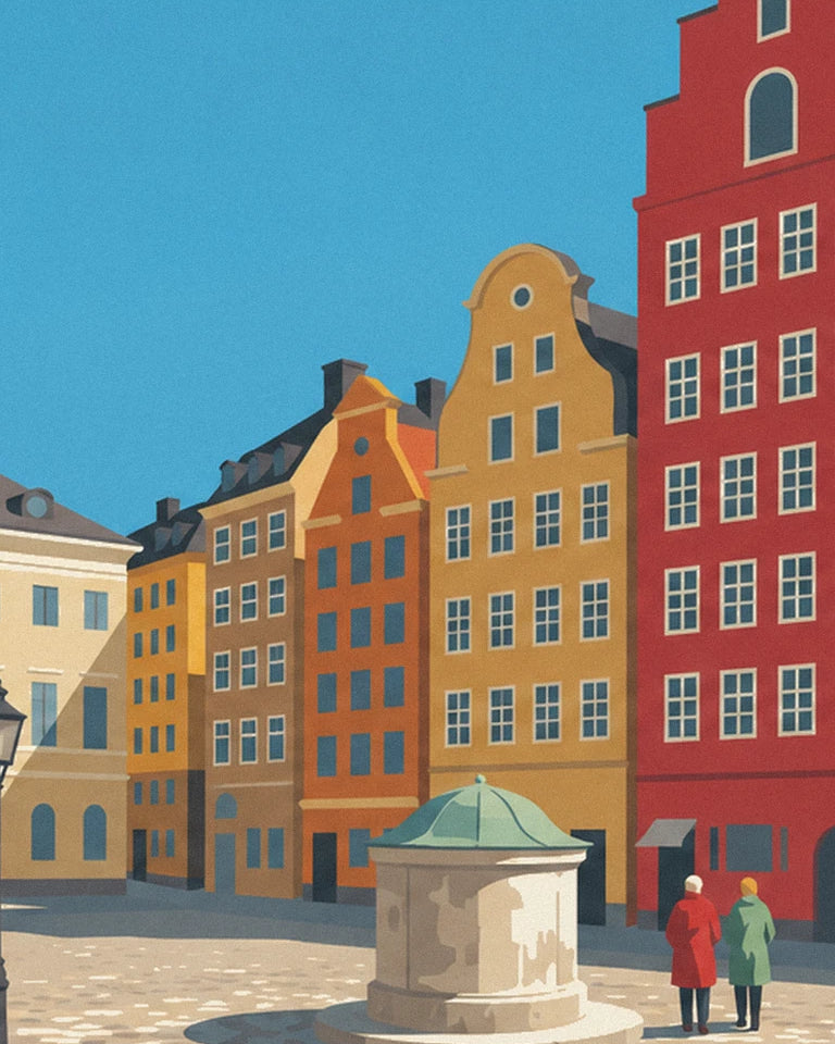 Colorful Stortorget facades in Stockholm’s Gamla stan poster: close-up detail