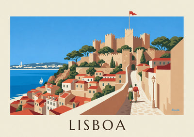 Affiche château Saint-Georges et toits d'Alfama à Lisbonne : l'affiche entière