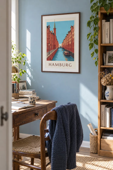 Affiche entrepôts de la Speicherstadt à Hambourg : encadrée au mur