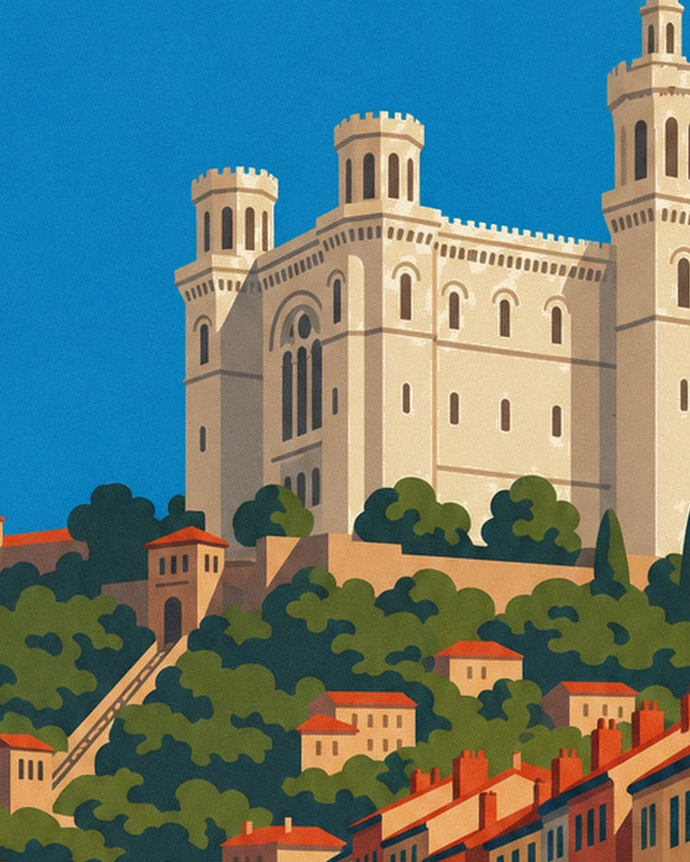 Lyon Saône quays and Fourvière funicular poster: close-up detail