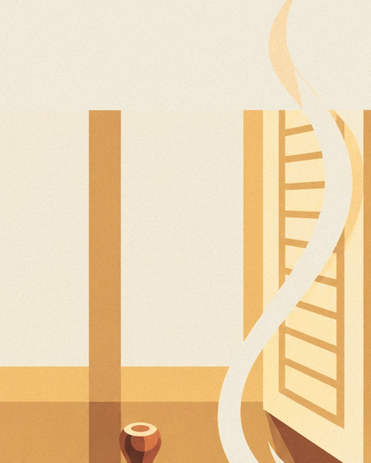 Wooden coffee grinder and coffee beans poster: close-up detail