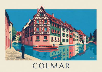 Poster of half-timbered houses along the canal in Colmar: the full poster