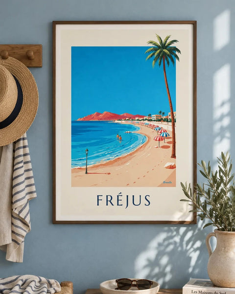 Beach posters: collection poster framed in an interior