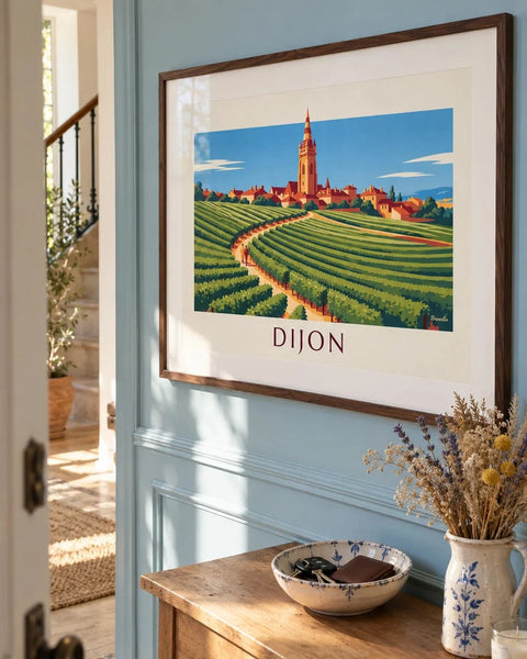 Burgundy posters: collection poster framed in an interior