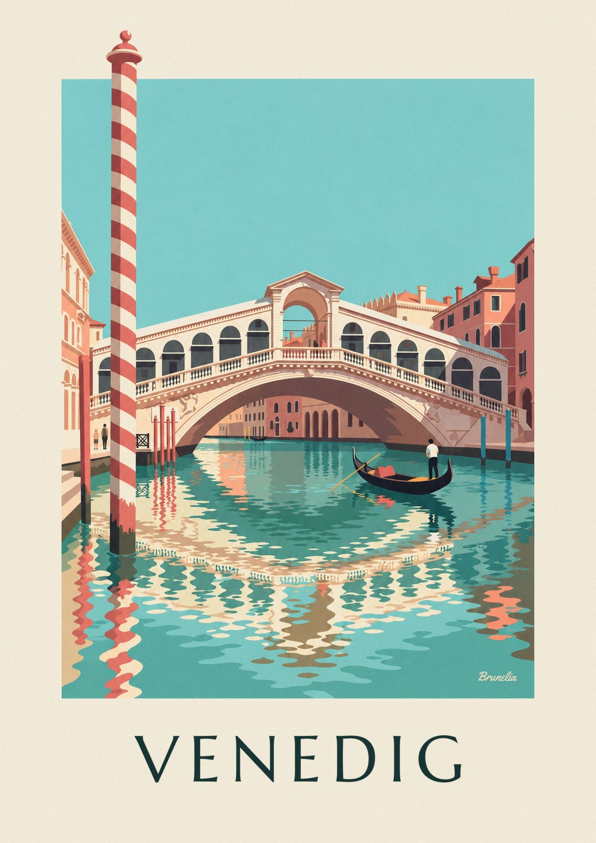 Plakat med Rialtobroen og gondol på Canal Grande i Venedig