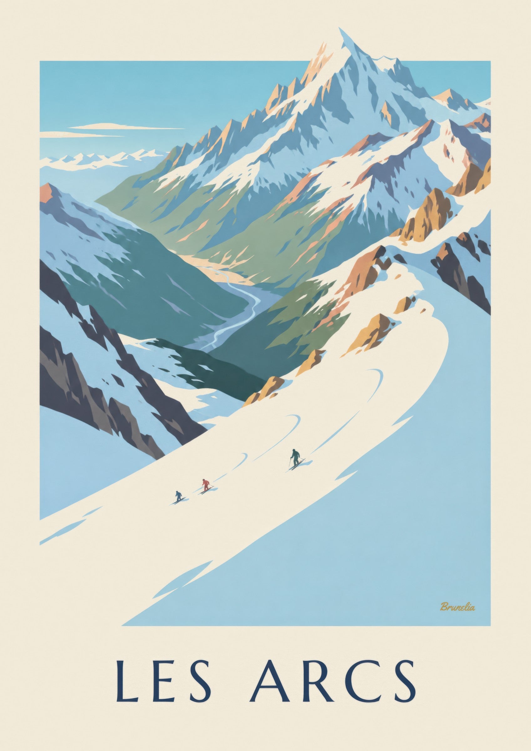 Affiche Les Arcs, Mont Blanc et piste de l'Aiguille Rouge: nærbillede af detalje