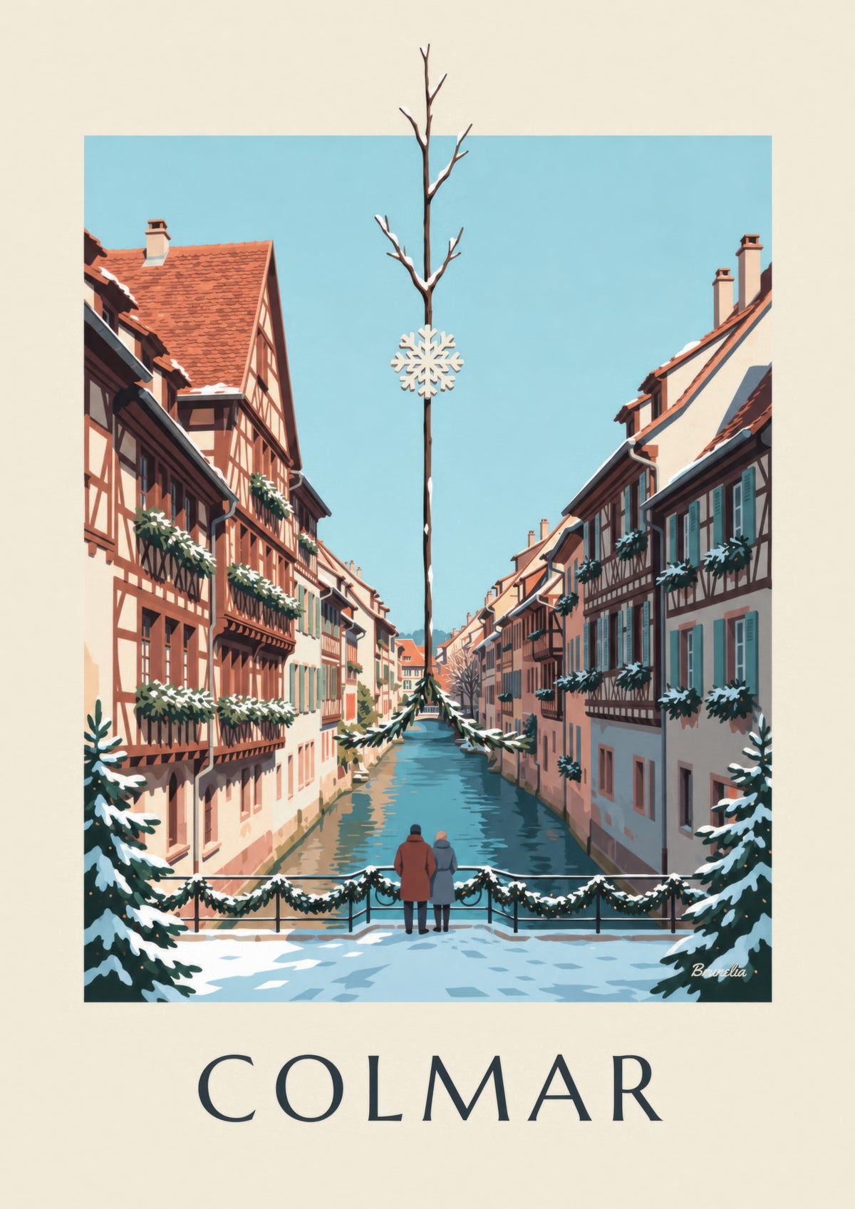 Plakat med Colmars Lille Venedig ved juletid