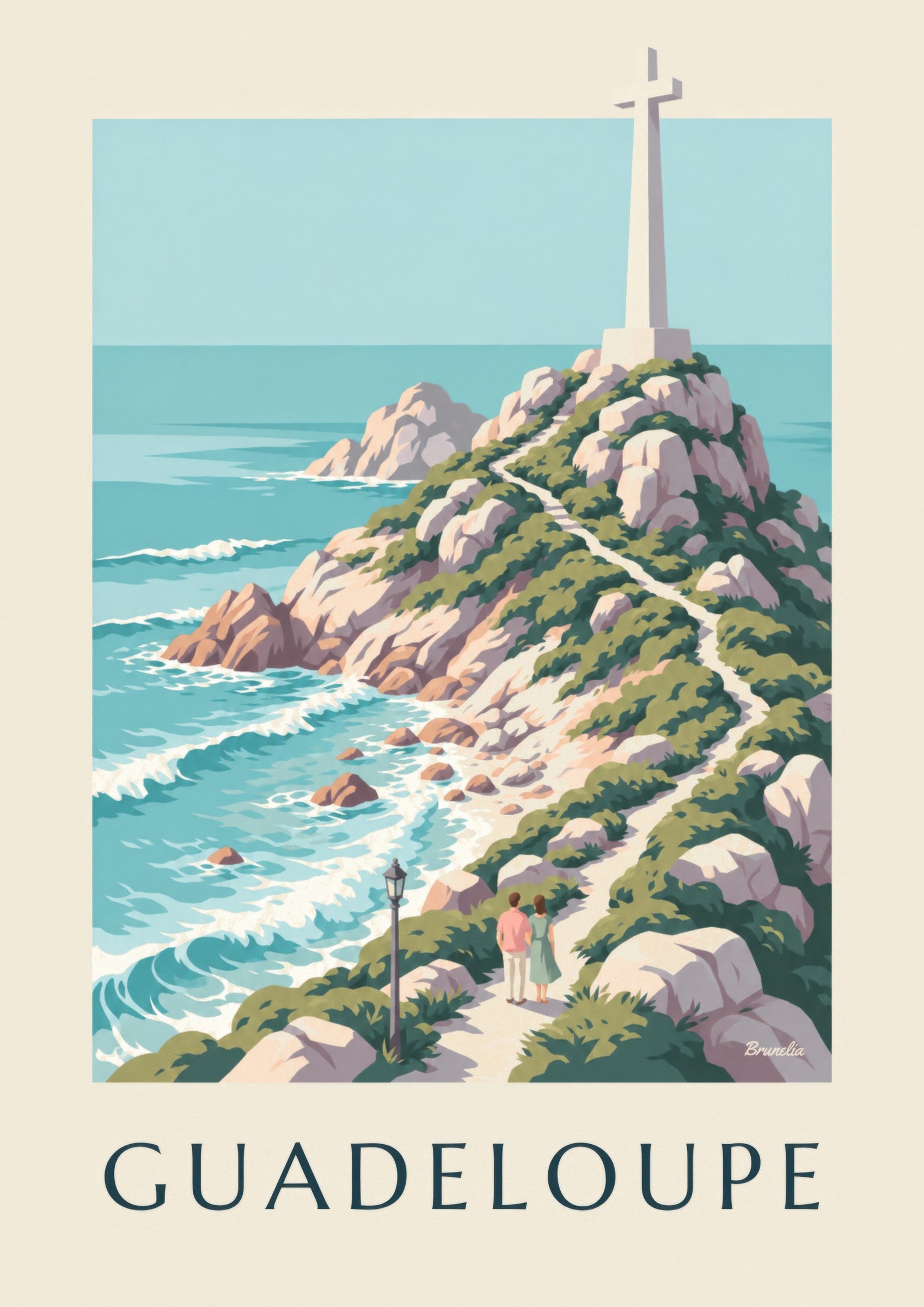 Plakat Guadeloupe Pointe des Châteaux med kors: nærbillede af detalje