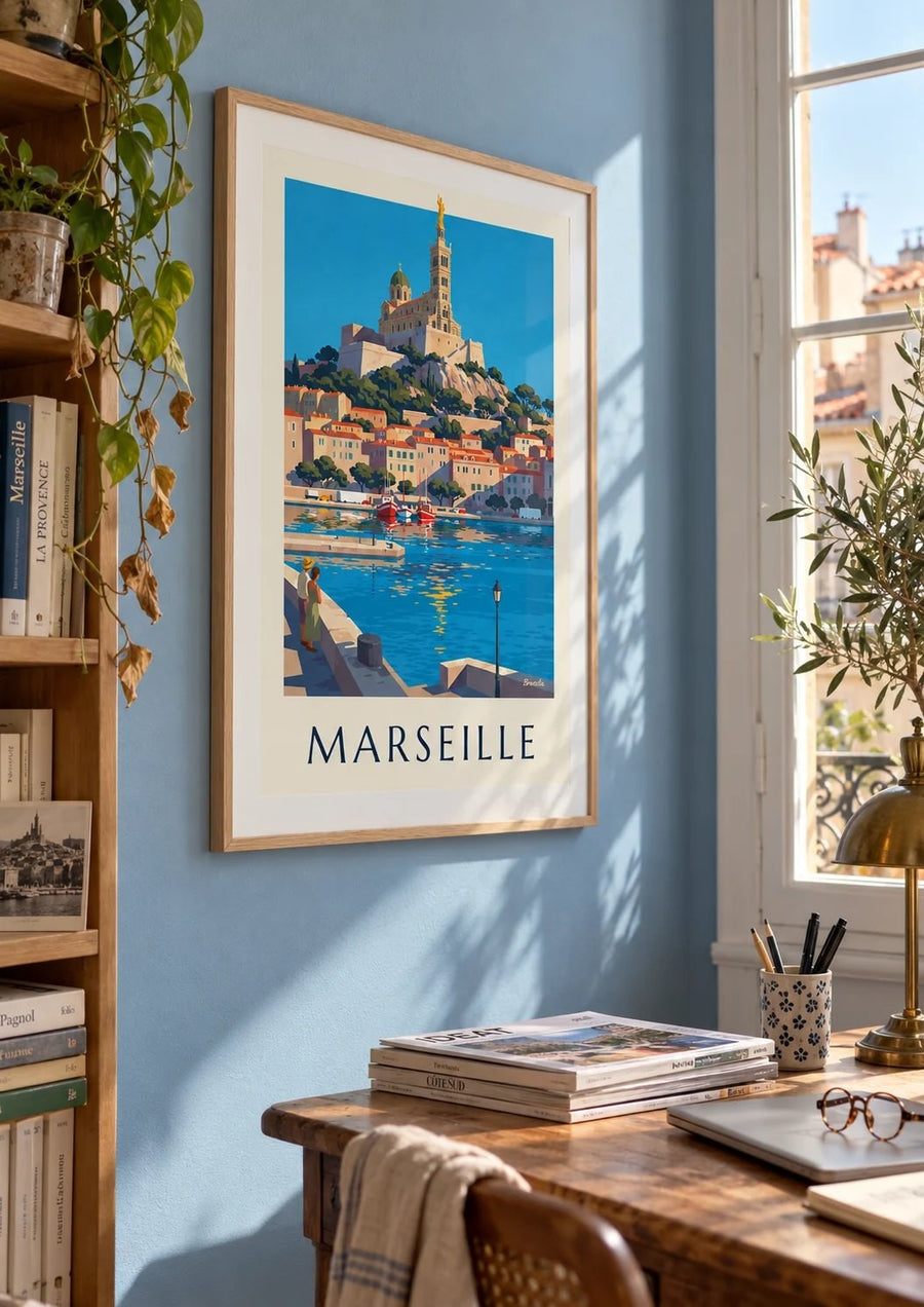 Plakat Notre-Dame-de-la-Garde i Marseille : indrammet på væggen
