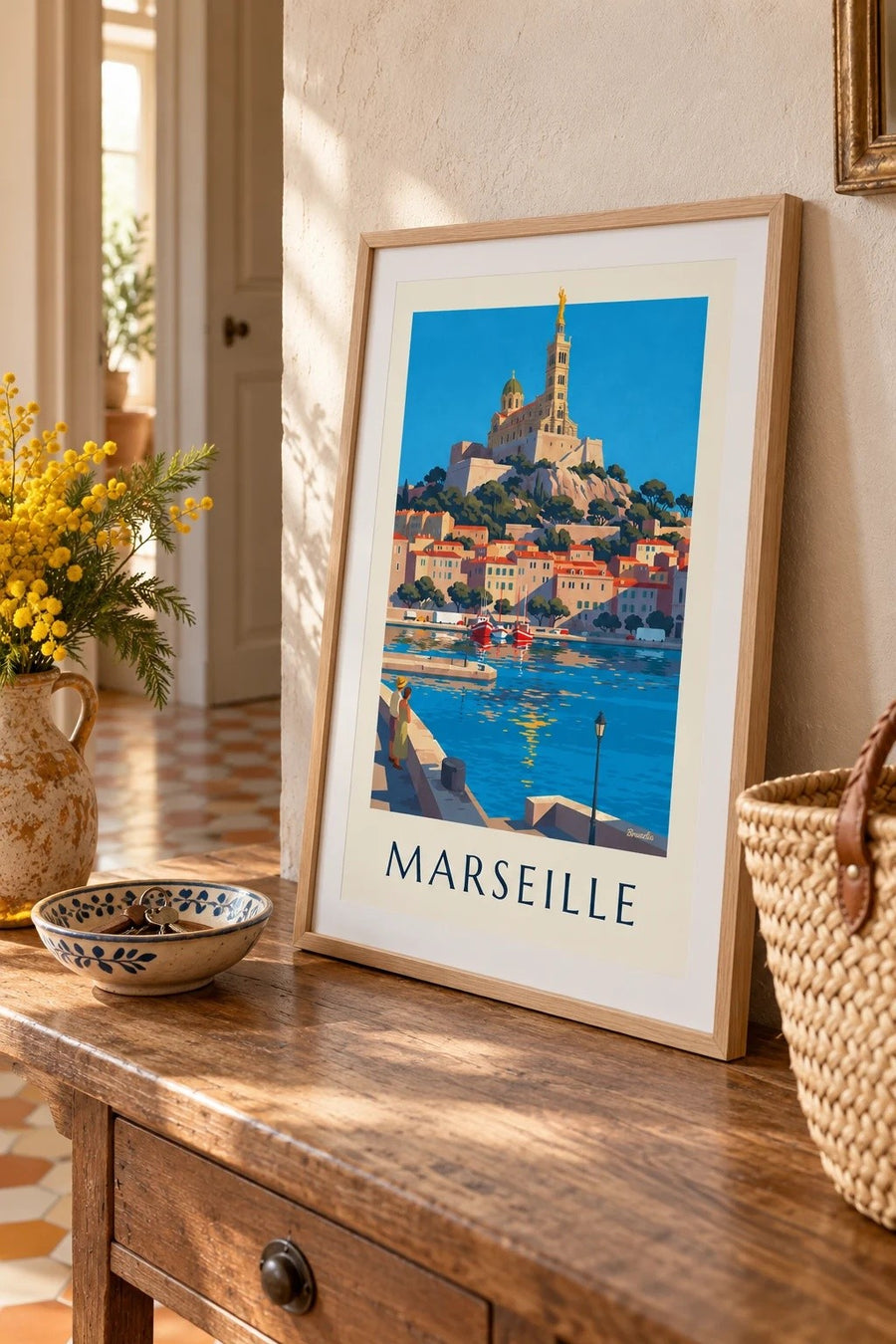Plakat Notre-Dame-de-la-Garde i Marseille : lille A4-format i ramme