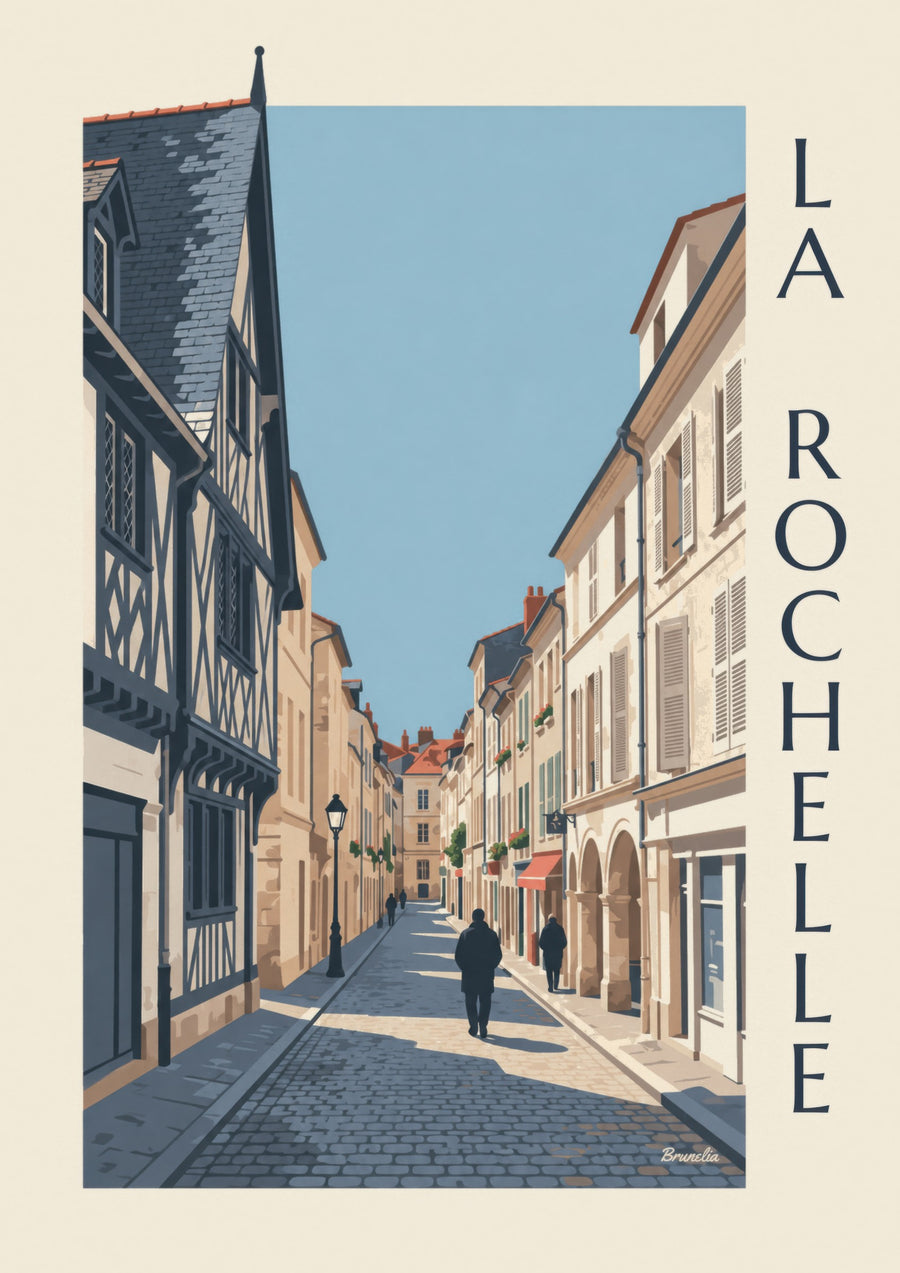 Plakat af bindingsværkshus i La Rochelle