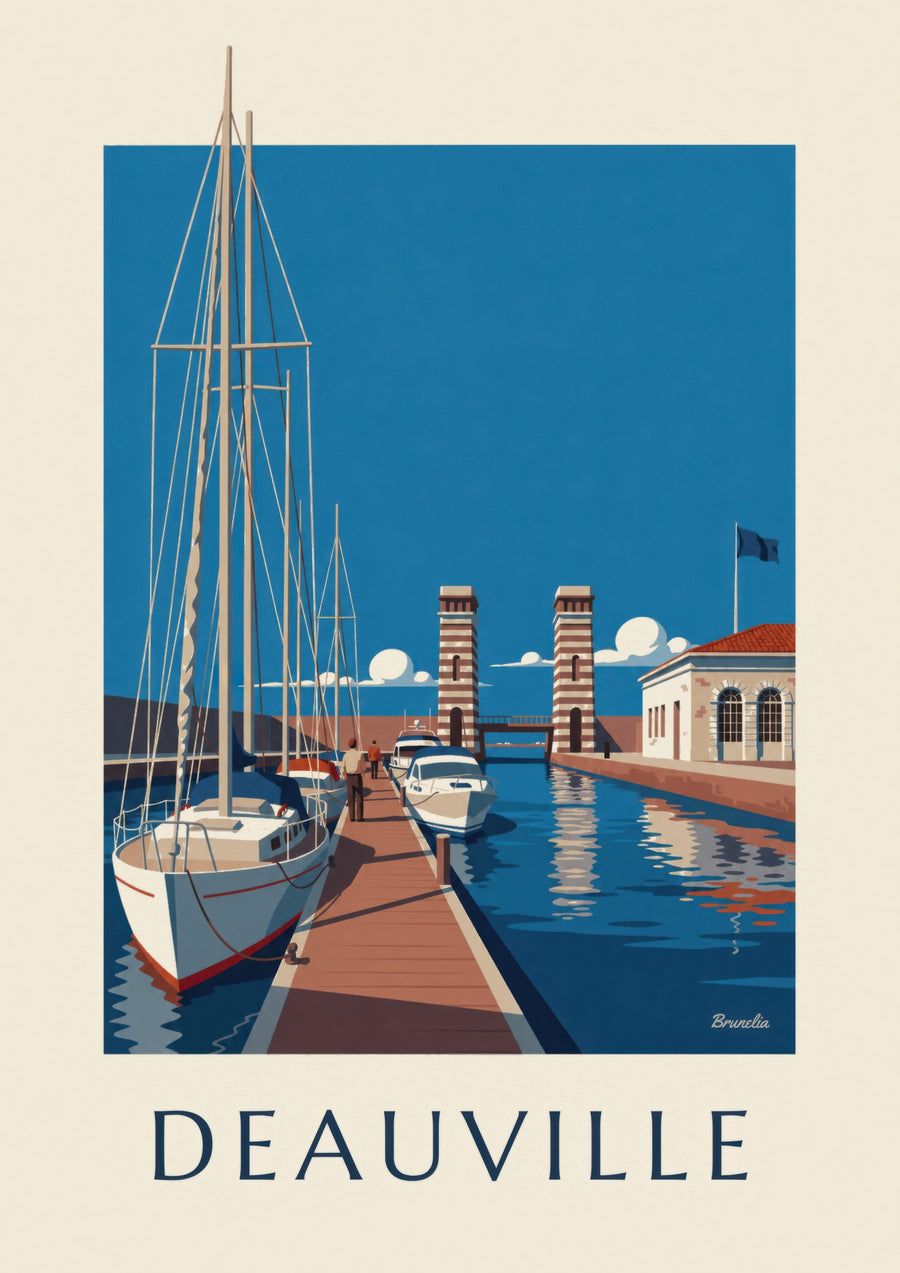 Plakat af Port-Deauville med marina og sejlbåde
