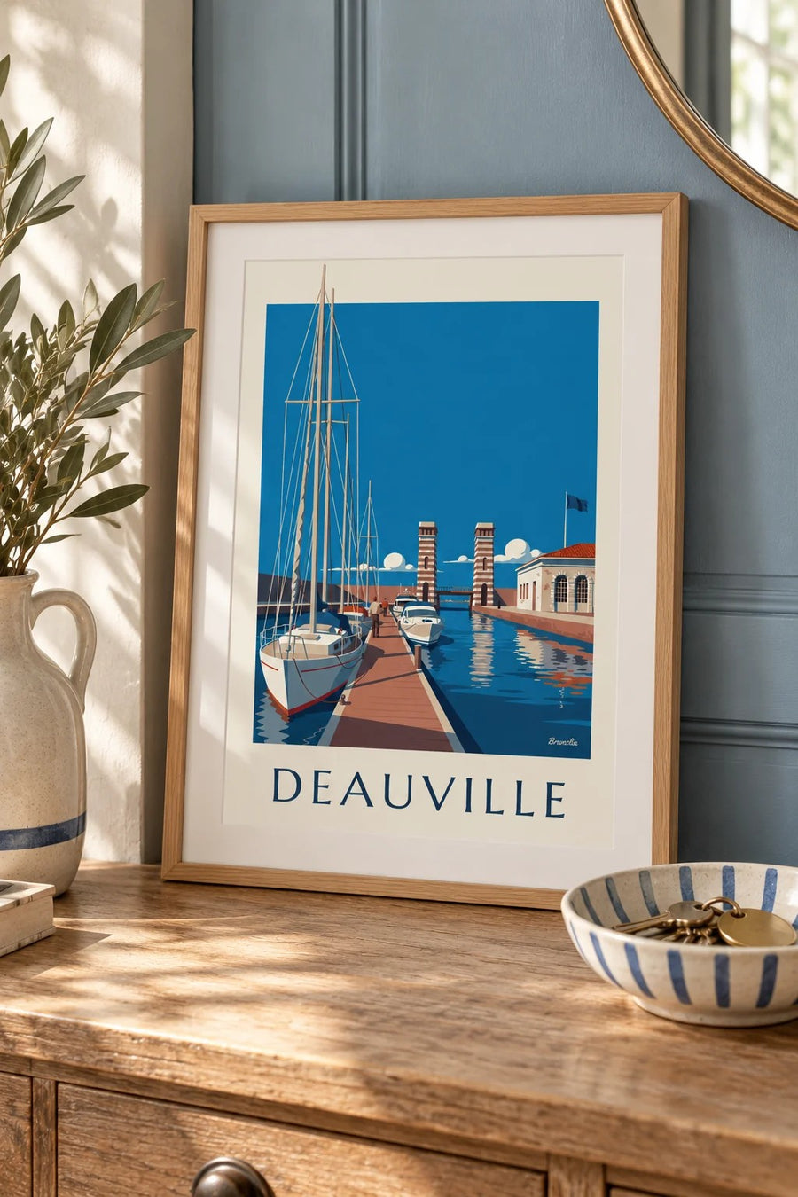 Plakat af Port-Deauville med marina og sejlbåde : lille A4-format i ramme
