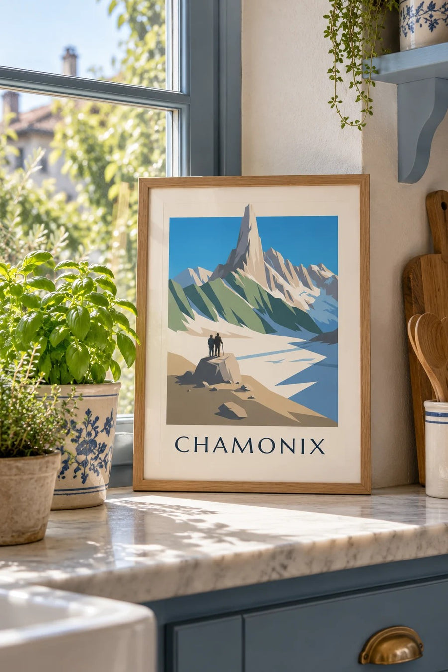 Affiche Chamonix, l'Aiguille du Dru : petit format A4 encadré