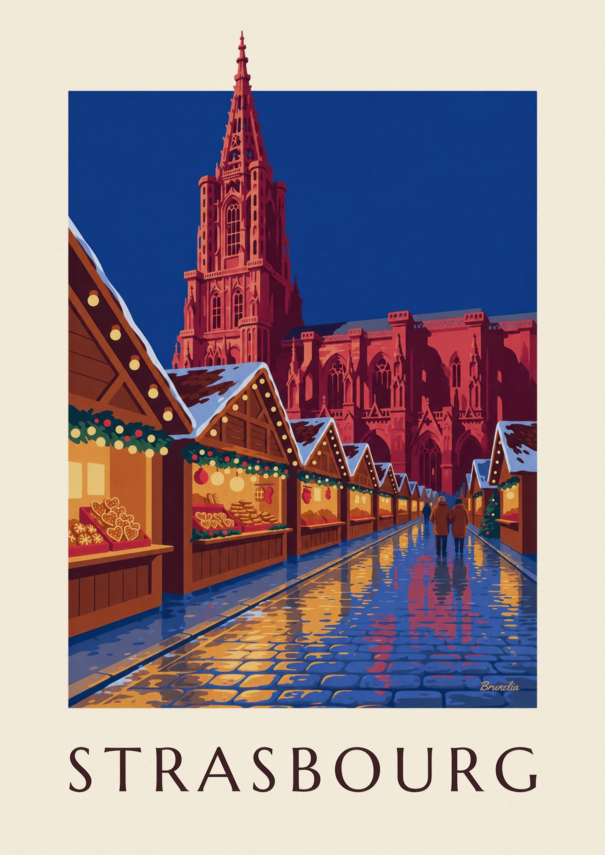 Plakat med Strasbourgs julemarked om natten