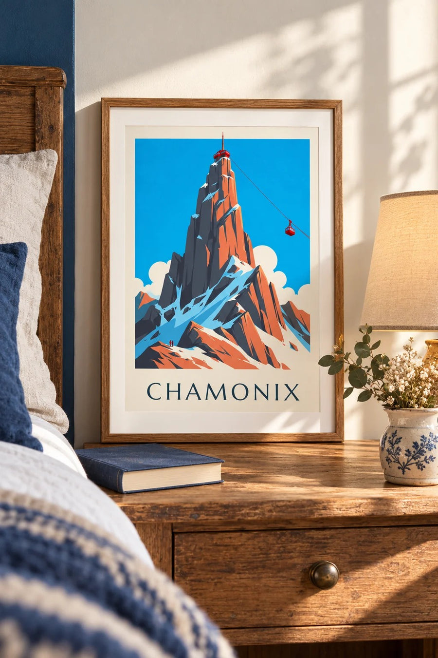 Affiche Chamonix, Aiguille du Midi et téléphérique : petit format A4 encadré