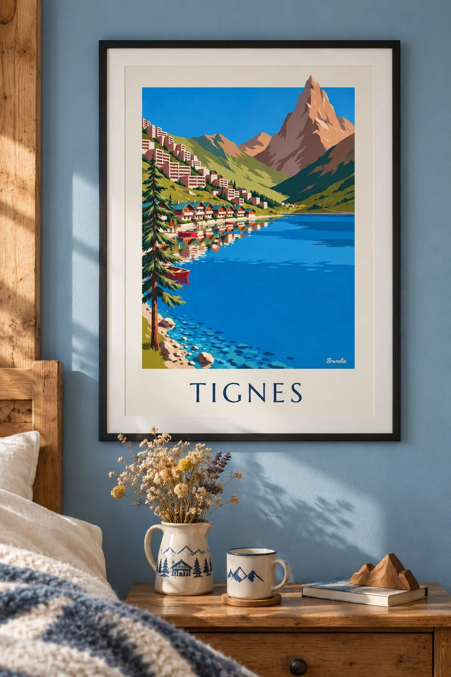 Plakat af Tignes, søen og Tignes-Le Lac om sommeren : indrammet på væggen
