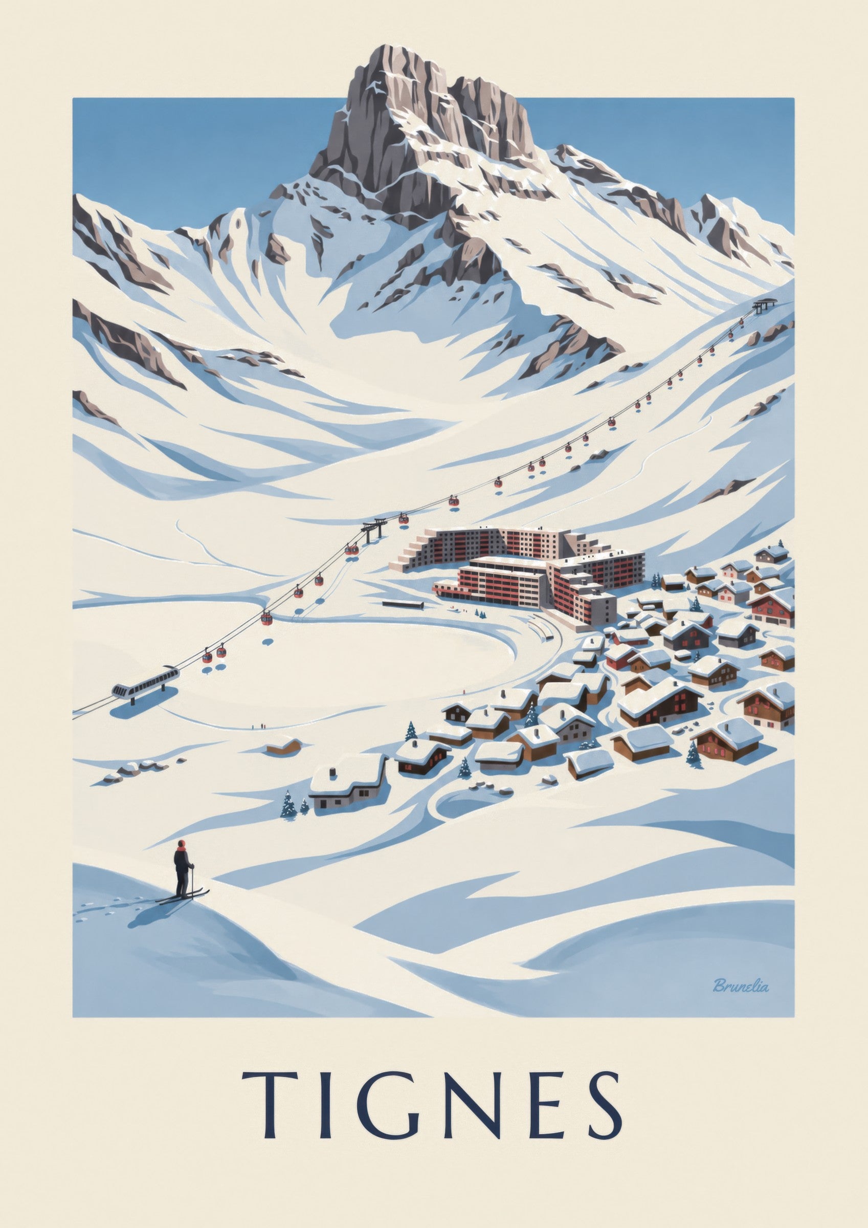 Plakat af Tignes-Le Lac under sneen: nærbillede af detalje