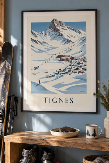 Plakat af Tignes-Le Lac under sneen : indrammet på væggen