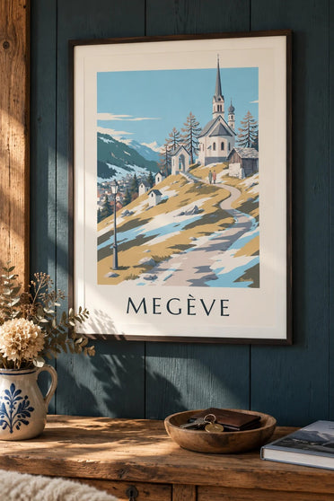 Plakat af Megève og kapellerne ved Calvaire : indrammet på væggen