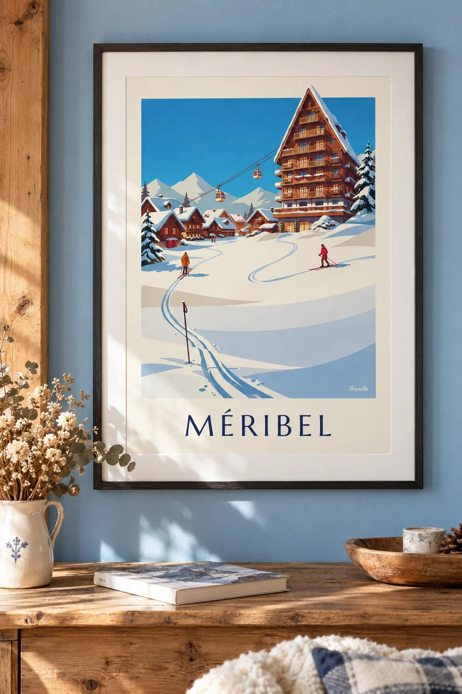 Plakat med Méribel Mottaret i solen : indrammet på væggen