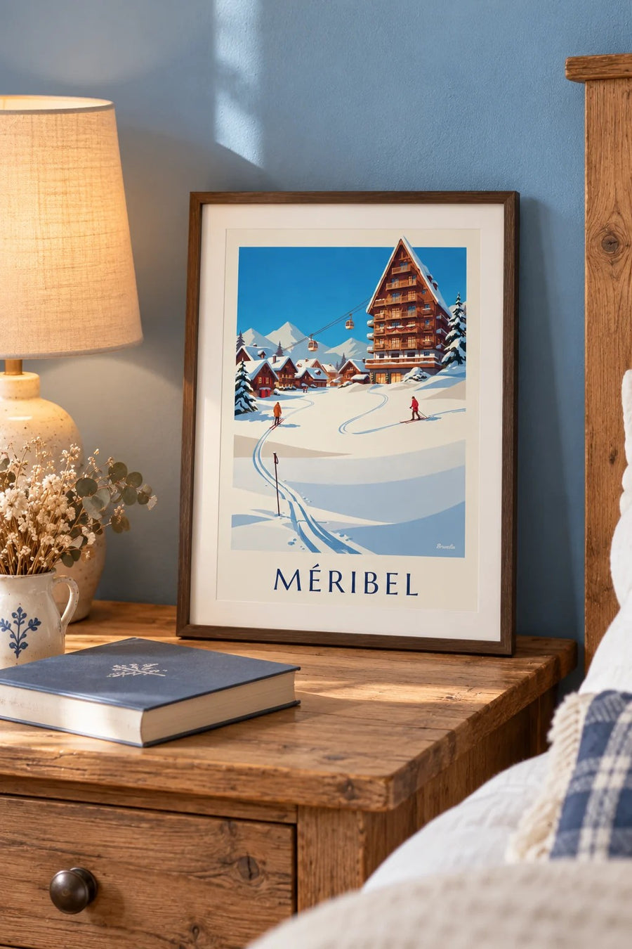 Plakat med Méribel Mottaret i solen : lille A4-format i ramme