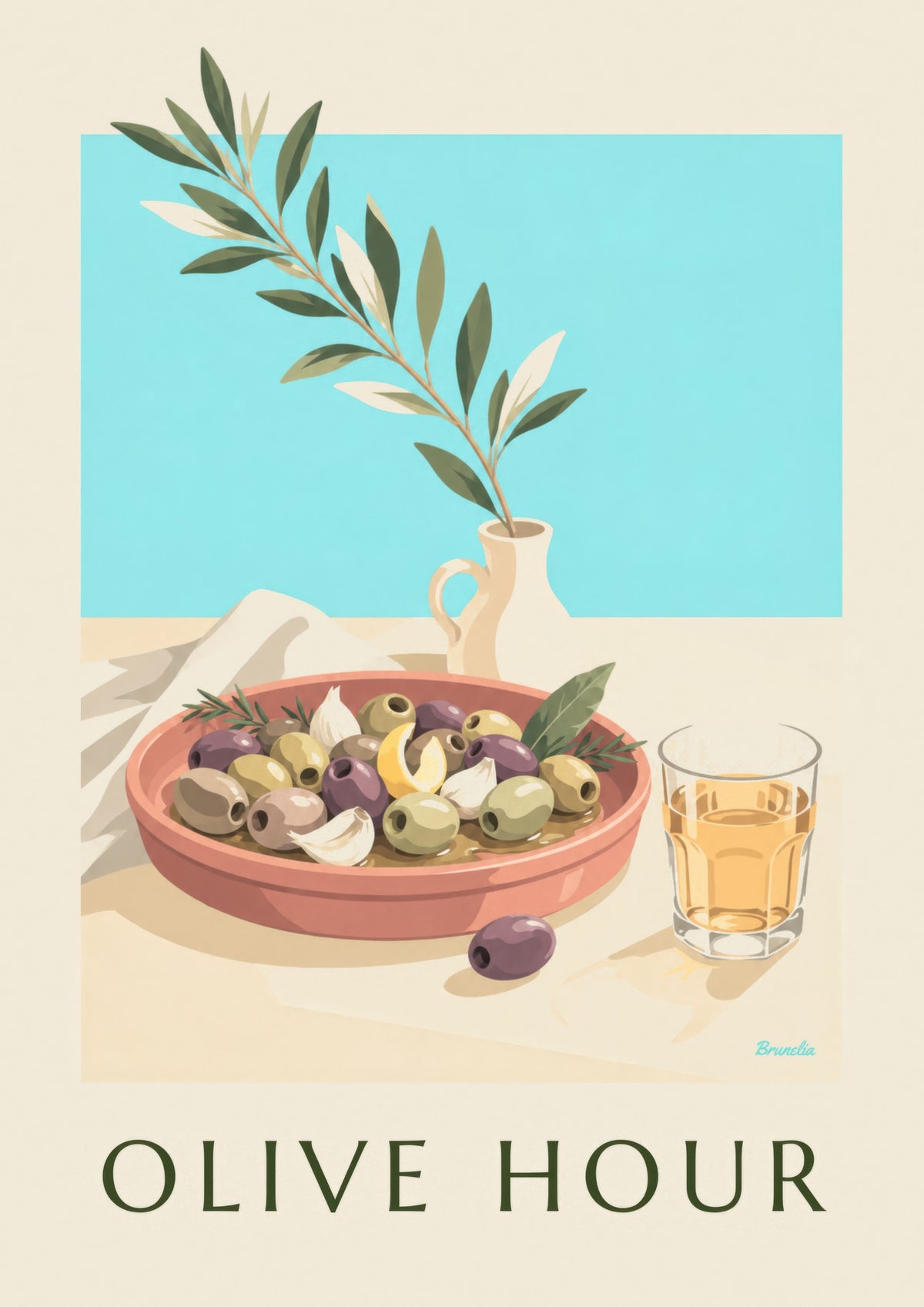 Plakat med oliven fra Provence til aperitif