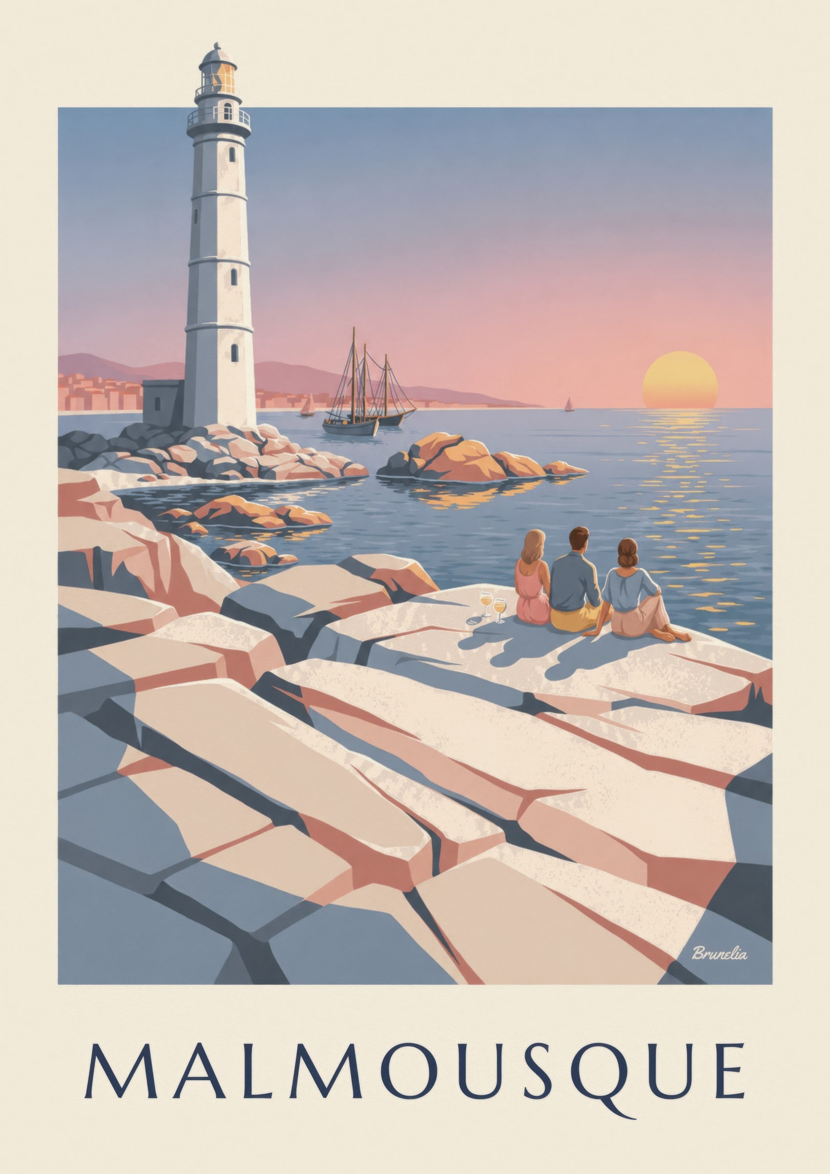 Plakat med aperitif ved solnedgang i Malmousque: nærbillede af detalje